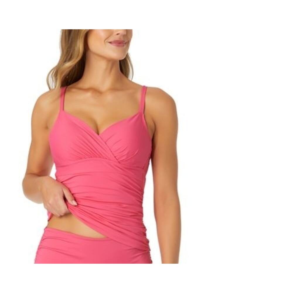 NWT Anne Cole Womens Tankini Top Surplice Underwire Pink 32DD